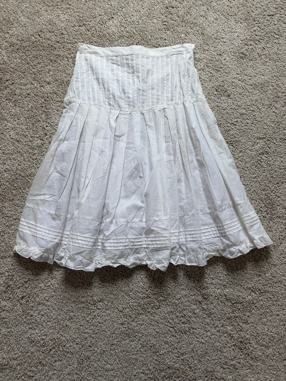Vintage Metro Wear White Cotton Pleated Midi Skirt Small Cottagecore Boho